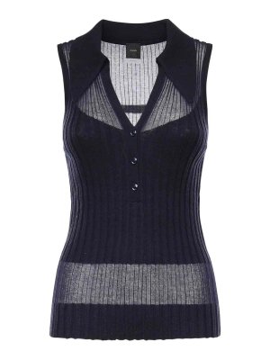 Pinko: polo shirts - Ribbed Knit Polo Tank Top