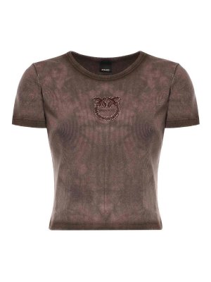 Pinko: t-shirts - Ribbed Cropped T-Shirt With Logo