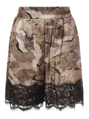 Pinko: Trousers Shorts - Camouflage Shorts With Lace