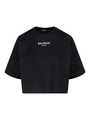 Balmain: t-shirts - Crop Logo T-Shirt