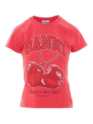 GANNI: Camisetas - Camiseta - Rojo