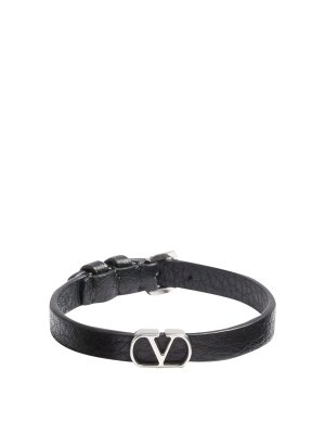 VALENTINO GARAVANI: Bracelets & Bangles - black vlogo signature bracelet