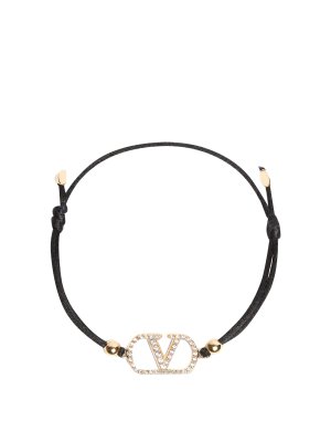 VALENTINO GARAVANI: Bracelets & Bangles - black v logo siganture strass bracelet