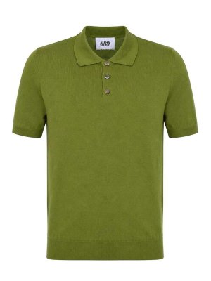 ALPHA STUDIO: polo shirts - Olive Cotton Polo Shirt