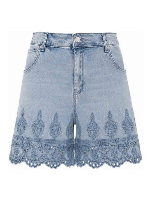 AMOSA: Trousers Shorts - Denim Bermuda Shorts with Embroidery