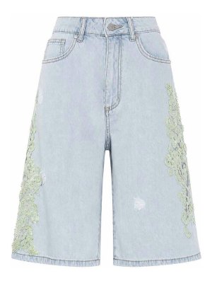 AMOSA: Trousers Shorts - Denim Bermuda Shorts with Jewel Embroidery