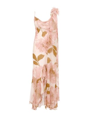 CLIPS: evening dresses - Long Viscose Dress with Pink Floral Print