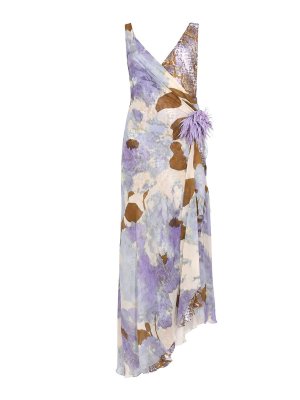 CLIPS: evening dresses - Long Viscose Dress with Wisteria Floral Print