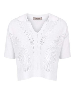 D.EXTERIOR: polo shirts - Cropped Perforated Polo Shirt