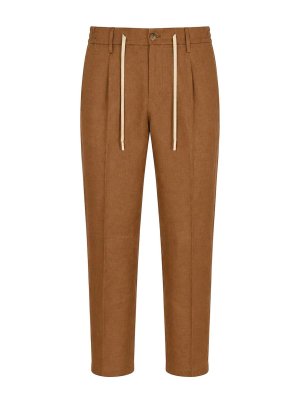 DANIELE ALESSANDRINI: casual trousers - Cocoa Linen-Effect Trousers