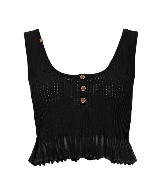 ELISABETTA FRANCHI: Tops & Tank tops - Jour Viscose Knit Top with Black Pleated Hem