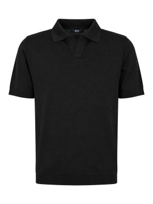 HERNO: polo shirts - Black Cotton Knit Polo Shirt