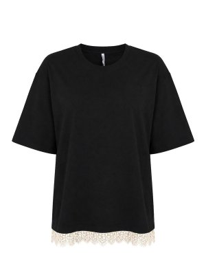 LIVIANA CONTI: t-shirts - Dalai T-Shirt in Cotton with Black Lace