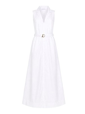 PATRIZIA PEPE: evening dresses - Long Cotton Poplin Dress with Slit