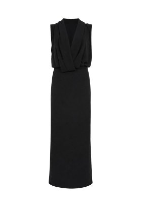 PATRIZIA PEPE: evening dresses - Long Draped Crepe Dress