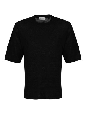ROBERTO COLLINA: t-shirts - Black Linen Knit T-Shirt