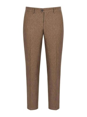 PAOLO TONALI: Tailored & Formal trousers - Brown Linen Trousers