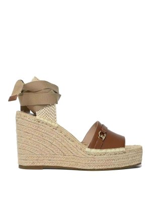 COCCINELLE: sandals - Lace-Up Leather and Rope Wedge Sandals