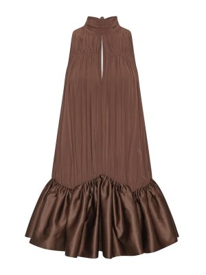 ROTATE Birger Christensen: knee length dresses - Rotate brown gathered midi dress