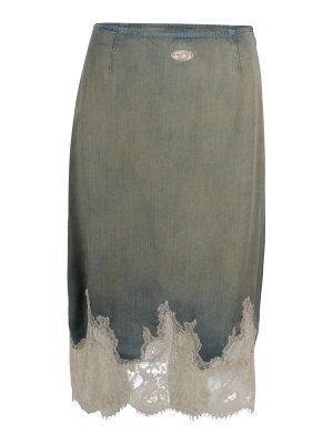 DIESEL: Knee length skirts & Midi - Midi skirt Vintage denim with lace