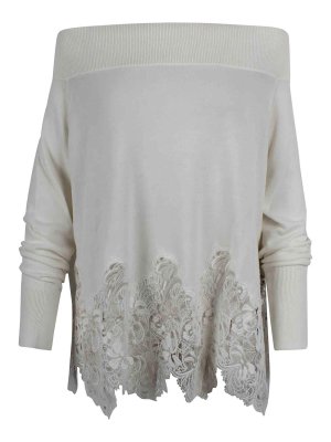 ERMANNO SCERVINO: boat necks - Cotton sweater with lace embroidery