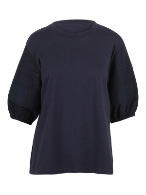 MONCLER: t-shirt - T-shirt con maniche pizzo san gallo