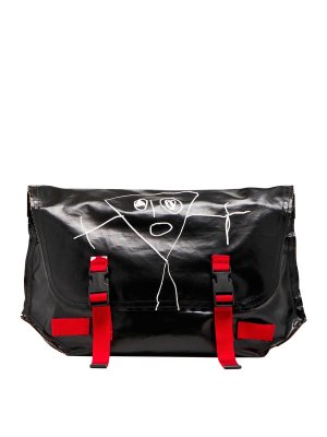 PLAN C: shopper - Borsa a tracolla postina pili e bianca