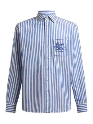 ETRO: shirts - Sky Blue Striped Cotton Shirt