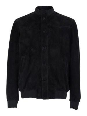 LOW BRAND: leather jacket - Black Suede Jacket With Ribbed High Collar