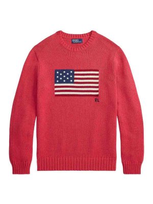 POLO RALPH LAUREN: crew necks - Red Cotton Knit The Iconic Flag Sweater
