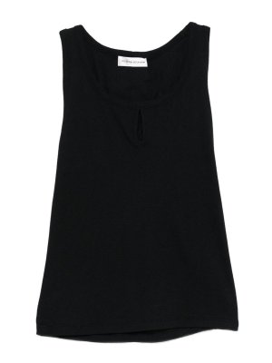 VICTORIA BECKHAM: Tops & Tank tops - Black Cotton And Linen Blend Split Tank Top