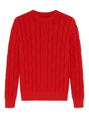 JACOB COHEN: crew necks - Red Cashmere Cable Knit Crew Neck Sweater