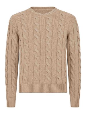 JACOB COHEN: crew necks - Beige Cashmere Cable Knit Crew Neck Sweater