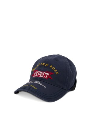MARTINE ROSE: hats & caps - Navy Blue Cotton Canvas Baseball Cap