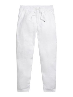 POLO RALPH LAUREN: casual trousers - Lateef White Linen Slim Tapered-Fit Trousers