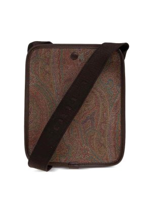ETRO: shoulder bags - Brown Paisley Jacquard Canvas Shoulder Bag