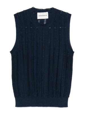 AMARANTO: crew necks - Navy blue crew neck vest