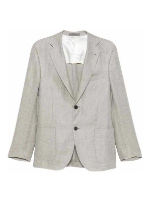 CORNELIANI: blazers - Single-breasted grey linen jacket