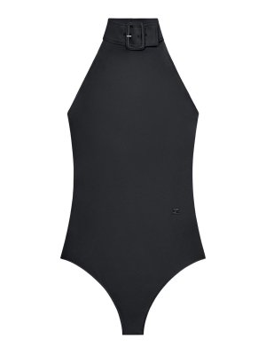 Courreges: Top e canotte - Body nero a collo alto con fibbia