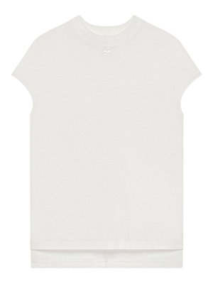 Courreges: t-shirts - White short-sleeved cotton t-shirt