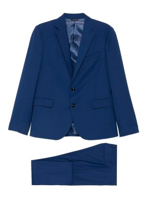 DANIELE ALESSANDRINI: formal suits - Suit in blue cotton featuring notched lapels