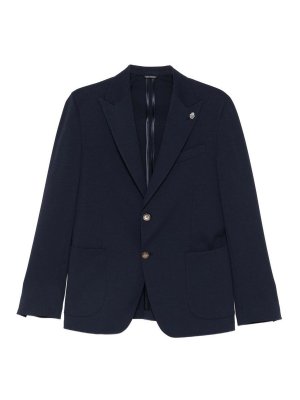 DANIELE ALESSANDRINI: blazers - Peak lapel jacket in blue cotton