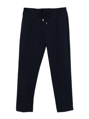 DANIELE ALESSANDRINI: casual trousers - Navy blue drawstring waist trousers