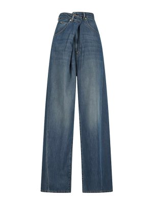 DARKPARK: straight leg jeans - Ines foldover jeans in blue cotton denim