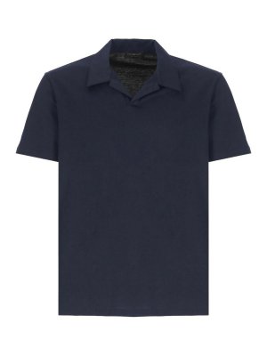 DONDUP: polo shirts - Embroidered d logo polo shirt in blue cotton