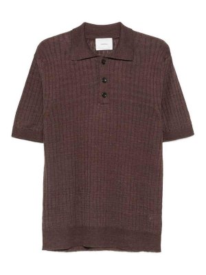 FUMAGALLI: polo shirts - Mono ribbed knit polo shirt in brown