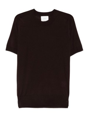 FUMAGALLI: t-shirts - Mono knit t-shirt in brown merino wool