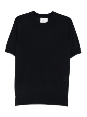 FUMAGALLI: t-shirts - Mavy merino wool knit t-shirt in blue