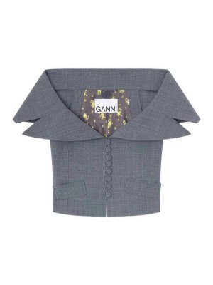 GANNI: Tops y camisetas sin mangas - Top - Gris