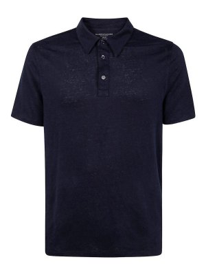 Majestic Filatures: polo shirts - Blue stretch linen polo shirt